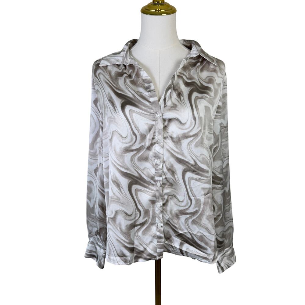 Pleione V Neck Button Up Long Sleeve Shirt US Women's M